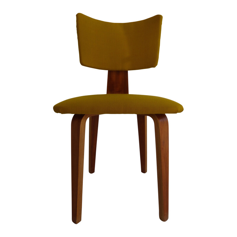 Set of 4 chairs in plywood and mustard fabric, Cors ALONS - 1950s