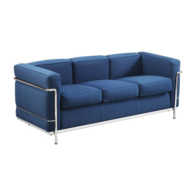 LC2 sofa in steel and blue fabric, LE CORBUSIER, PERRIAND and JEANNERET - 2000s