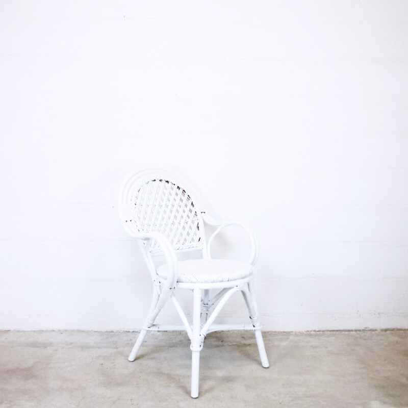 Vintage white wicker rattan armchair - 1980s