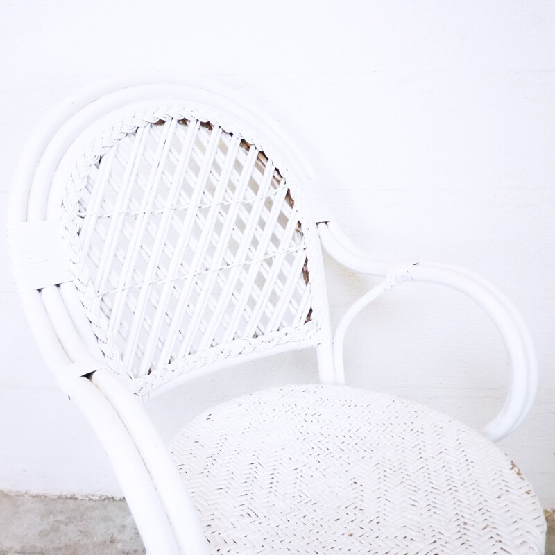 Vintage white wicker rattan armchair - 1980s