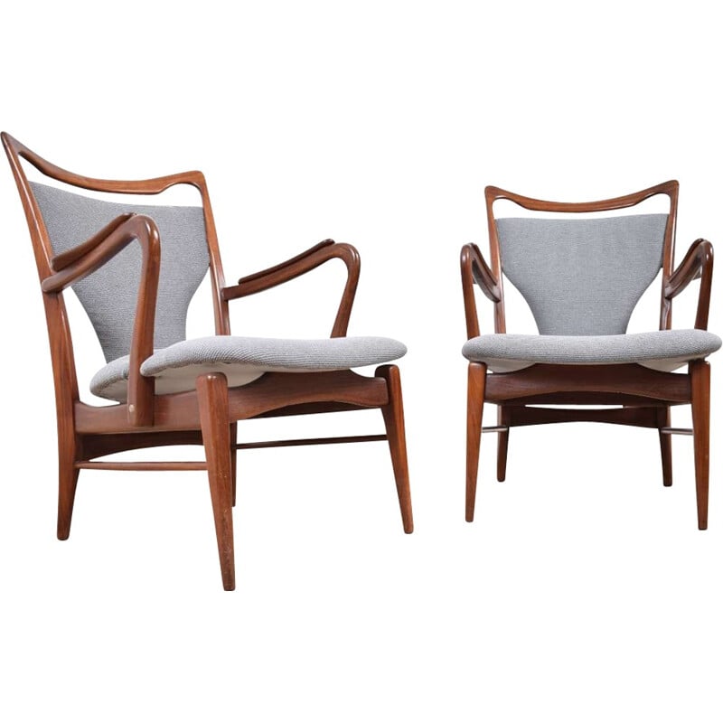 Paar grijze vintage fauteuils, 1960