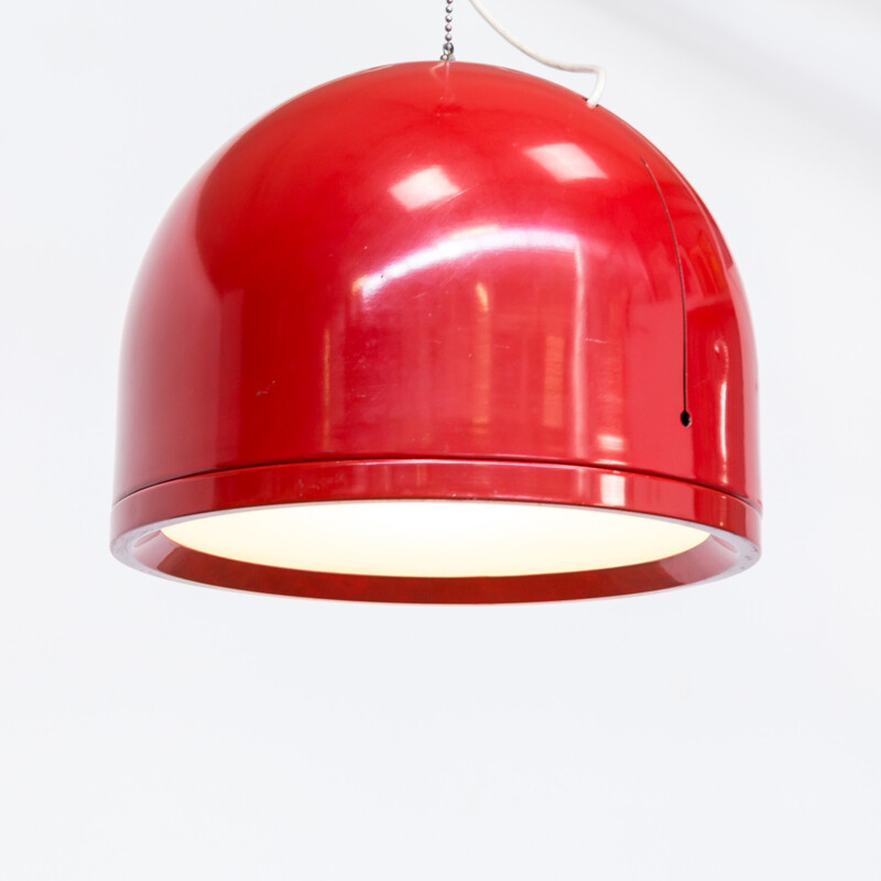 Vintage red hanging lamp with metal - 1970s