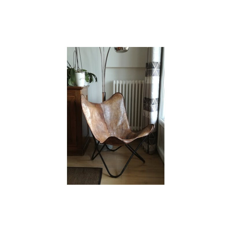 Vintage "Butterfly" armchair in leather and metal - 1990s