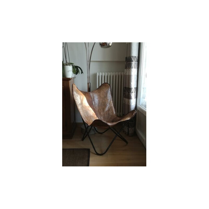 Fauteuil vintage butterfly en cuir et métal - 1990