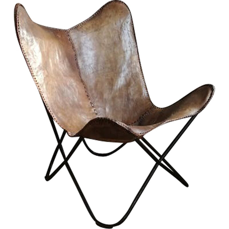 Vintage "Butterfly" armchair in leather and metal - 1990s