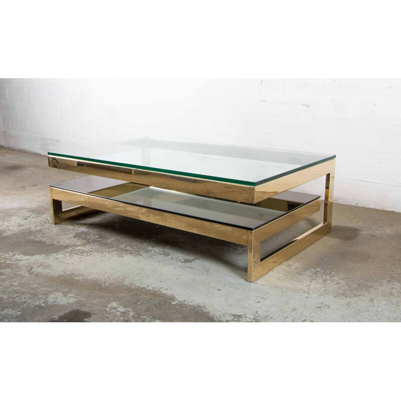 Coffee table in 23 kt gold leaf by Belgo Chrome - 1970s