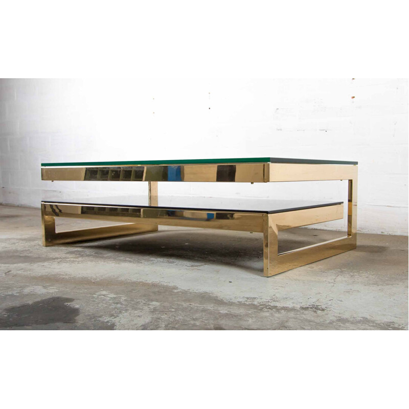 Table basse en feuille d'or 23 kt par Belgo Chrome - 1970