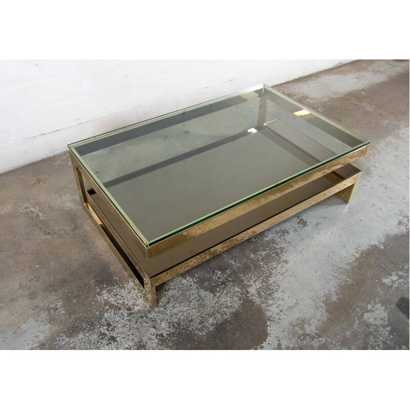 Coffee table in 23 kt gold leaf by Belgo Chrome - 1970s