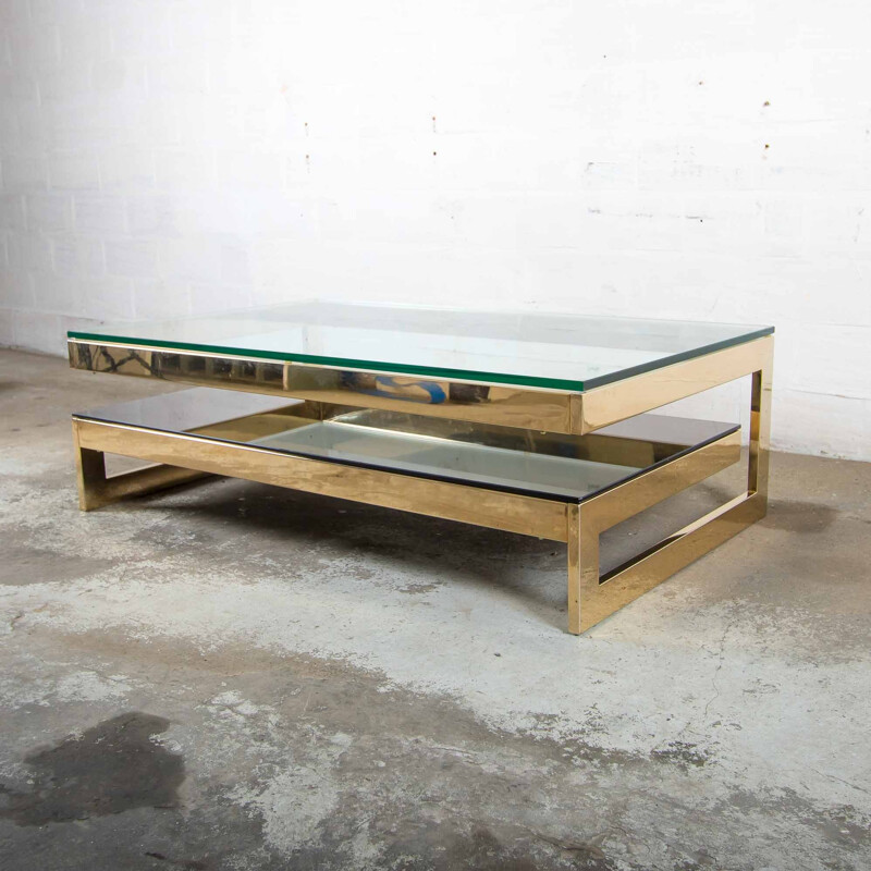 Table basse en feuille d'or 23 kt par Belgo Chrome - 1970