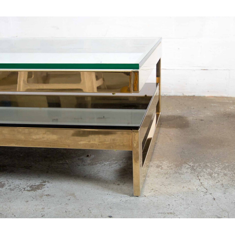 Coffee table in 23 kt gold leaf by Belgo Chrome - 1970s