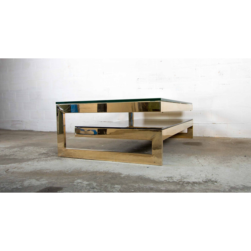 Coffee table in 23 kt gold leaf by Belgo Chrome - 1970s