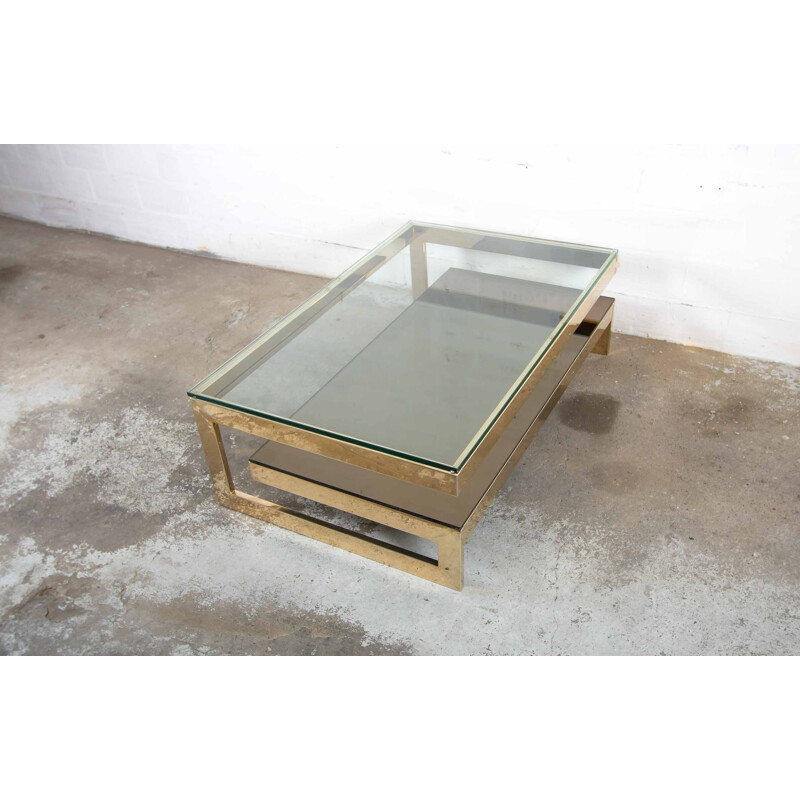 Coffee table in 23 kt gold leaf by Belgo Chrome - 1970s