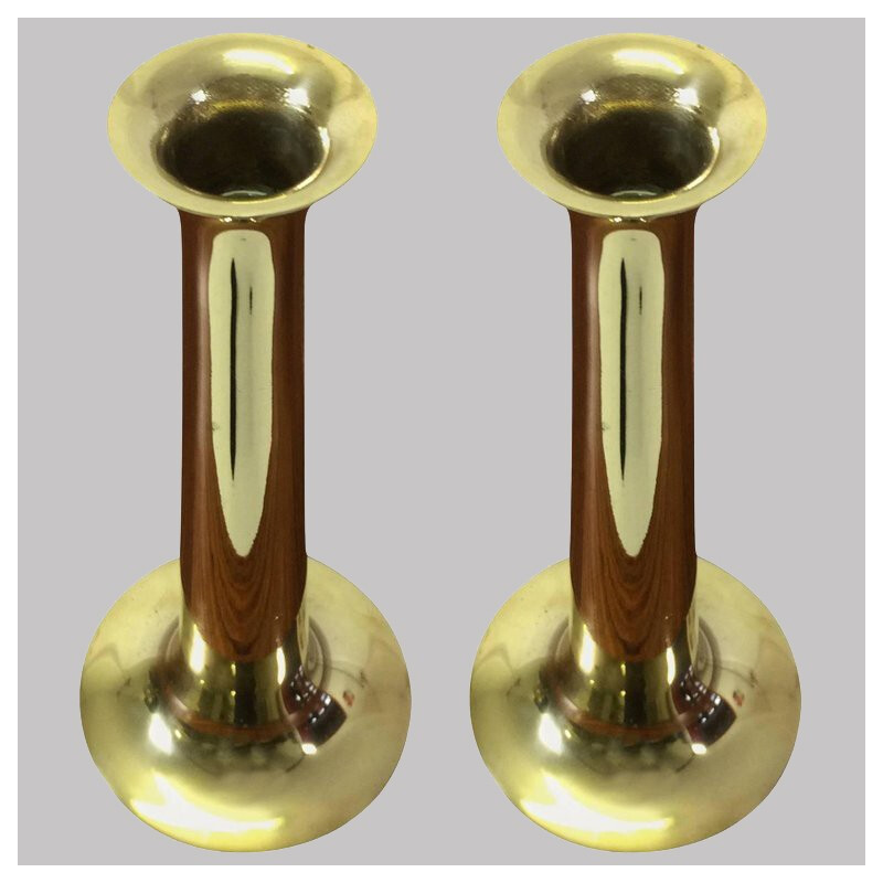 Set of 2 Danish Candlesticks in Brass by Torben Ørskov for Hans Bolling - 1960s