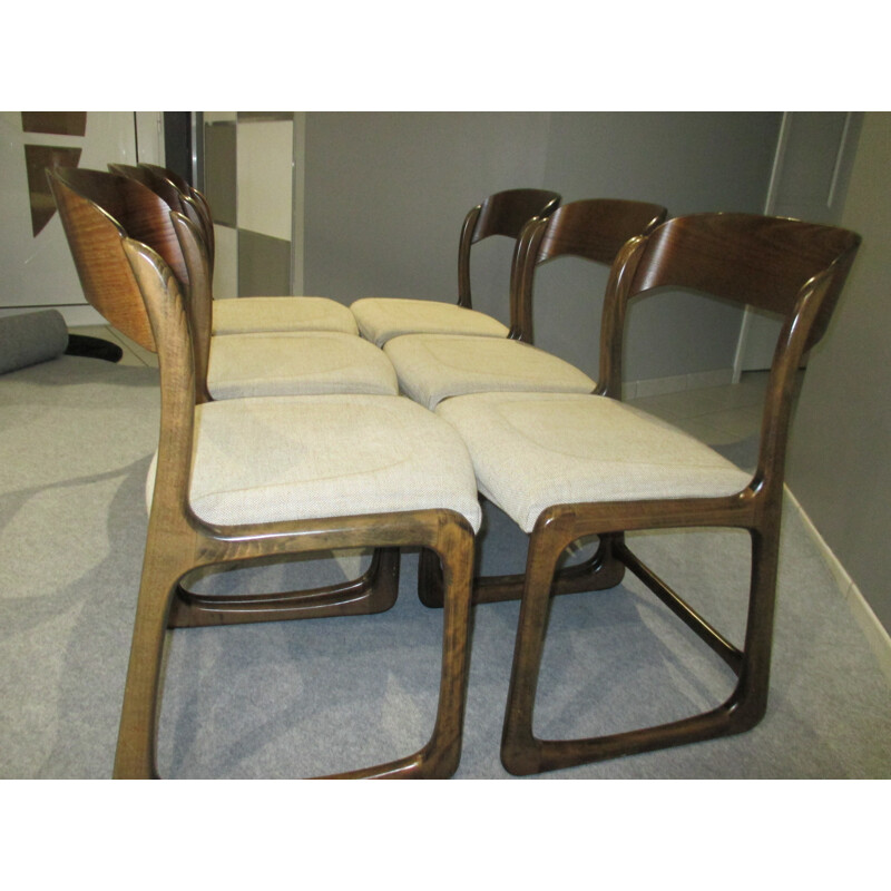 Suite of 6 vintage sled chairs by Baumann - 1970s