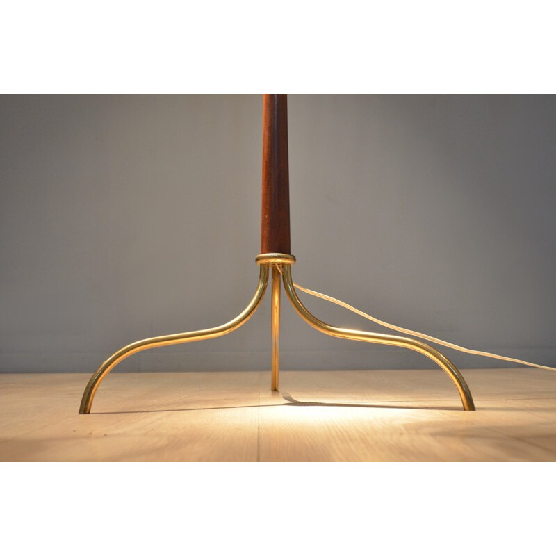 Italian floor lamp in wood, brass and glass - 1950s