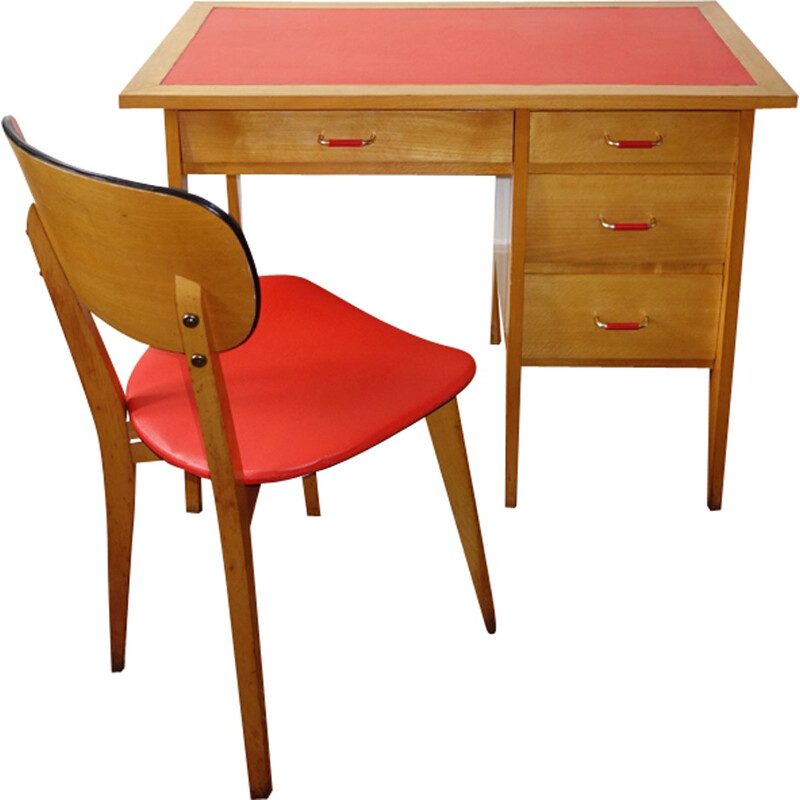Ensemble bureau et chaise vintage francais pour enfant - 1950