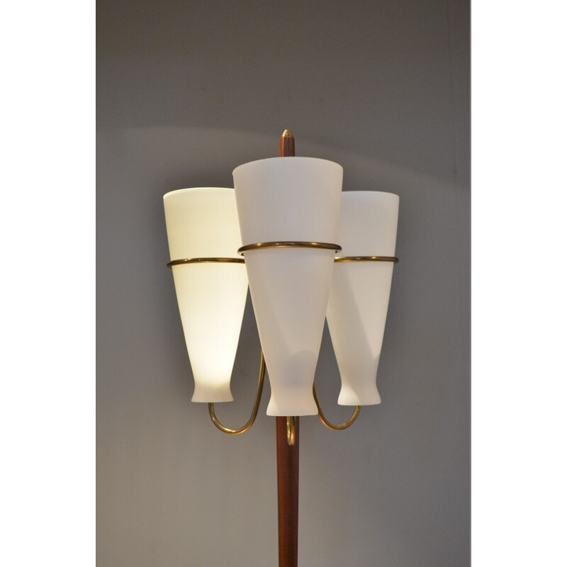 Italian floor lamp in wood, brass and glass - 1950s