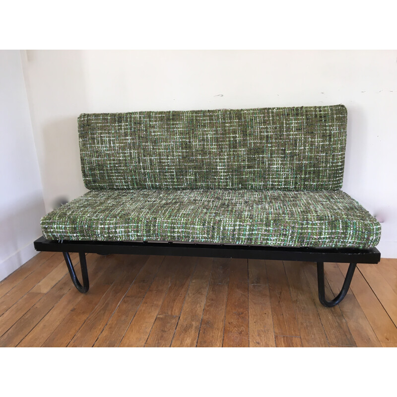 Vintage French bench in tweed - 1960s