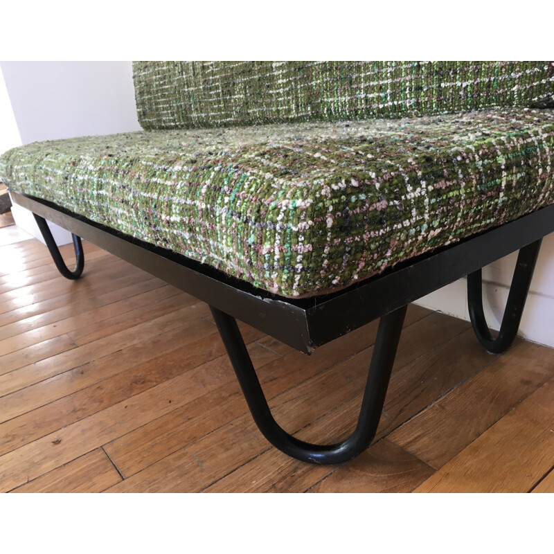 Vintage French bench in tweed - 1960s