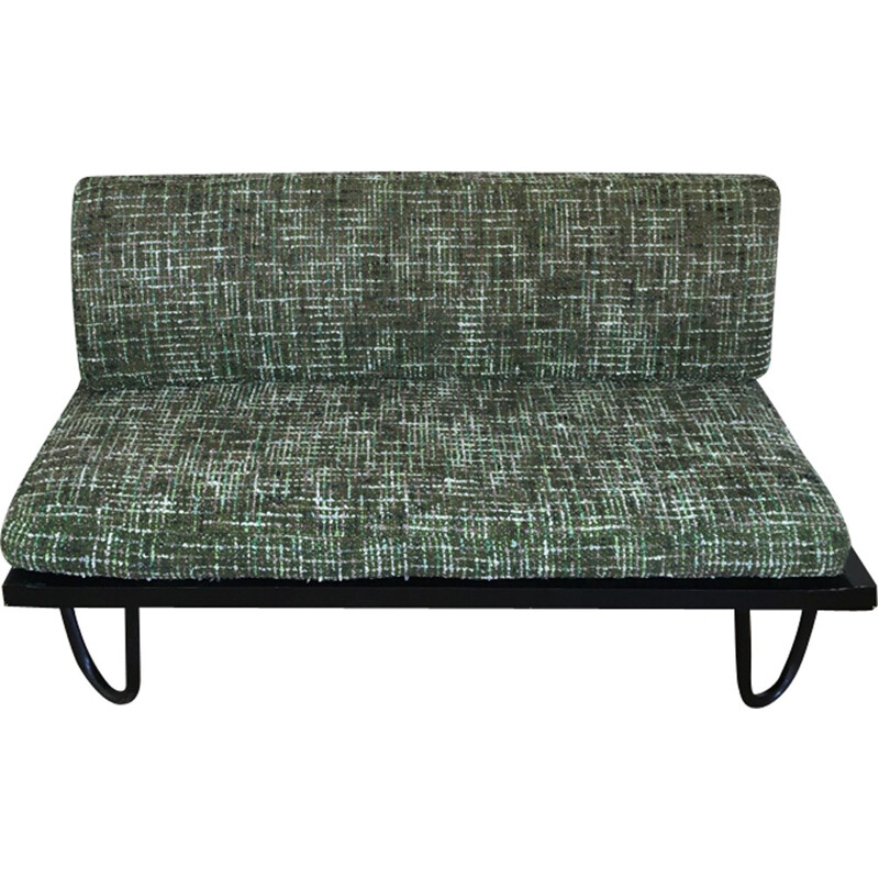 Vintage French bench in tweed - 1960s