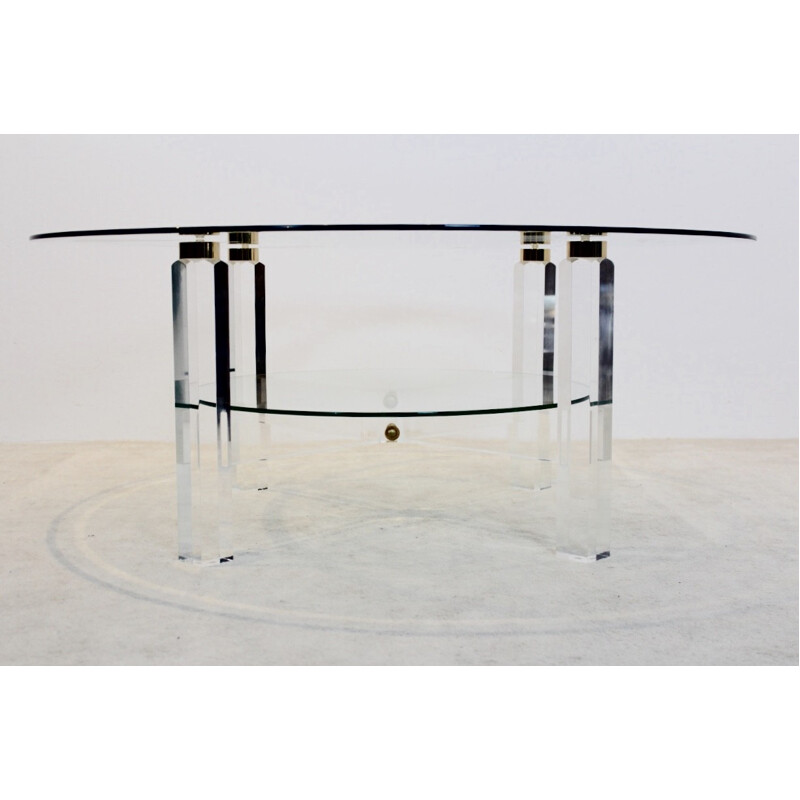 Vintage brass and glass coffee table, Belgium 1970