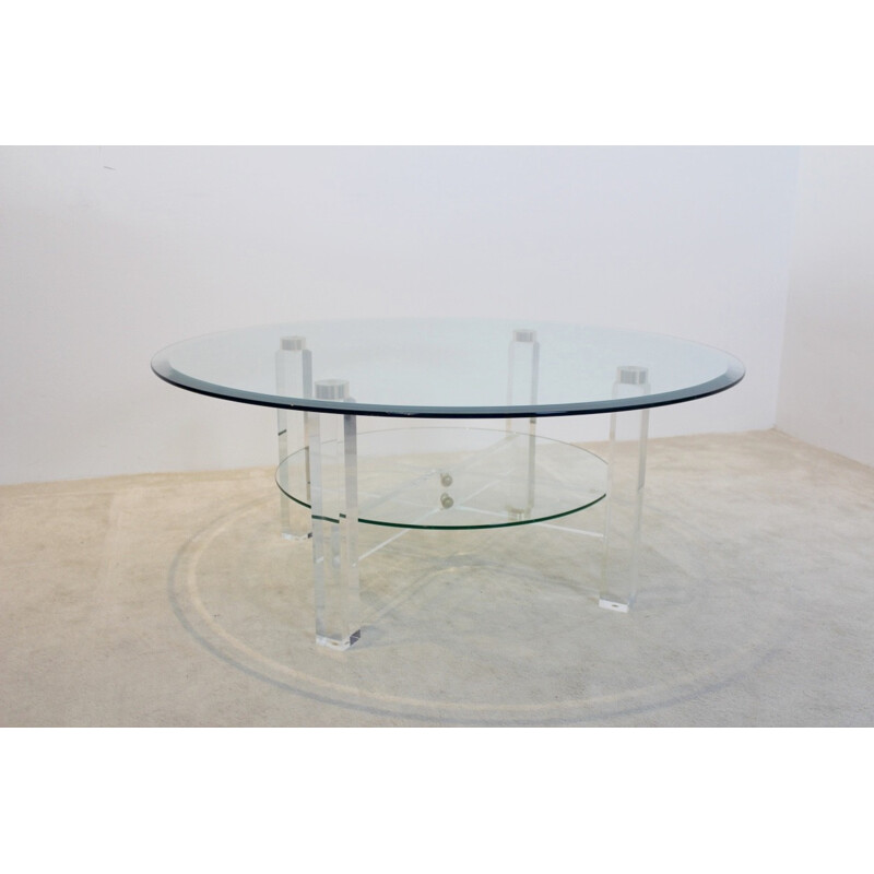 Vintage brass and glass coffee table, Belgium 1970