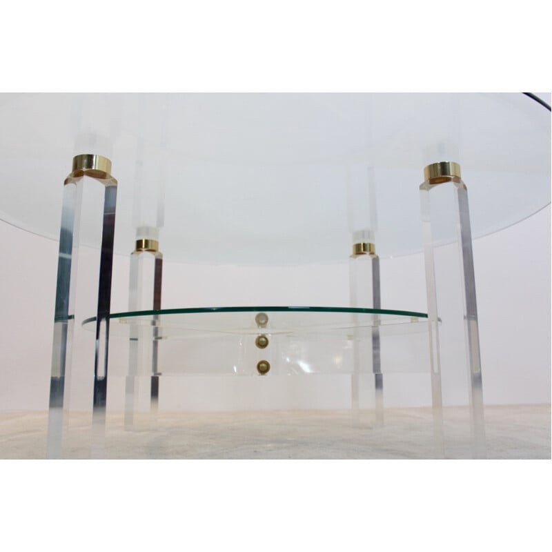 Vintage brass and glass coffee table, Belgium 1970