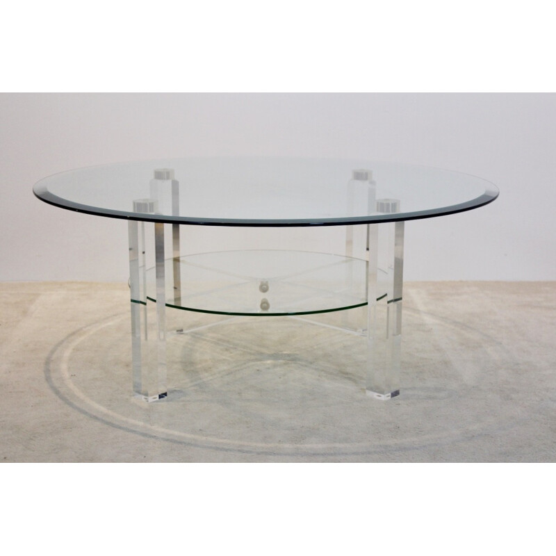 Vintage brass and glass coffee table, Belgium 1970