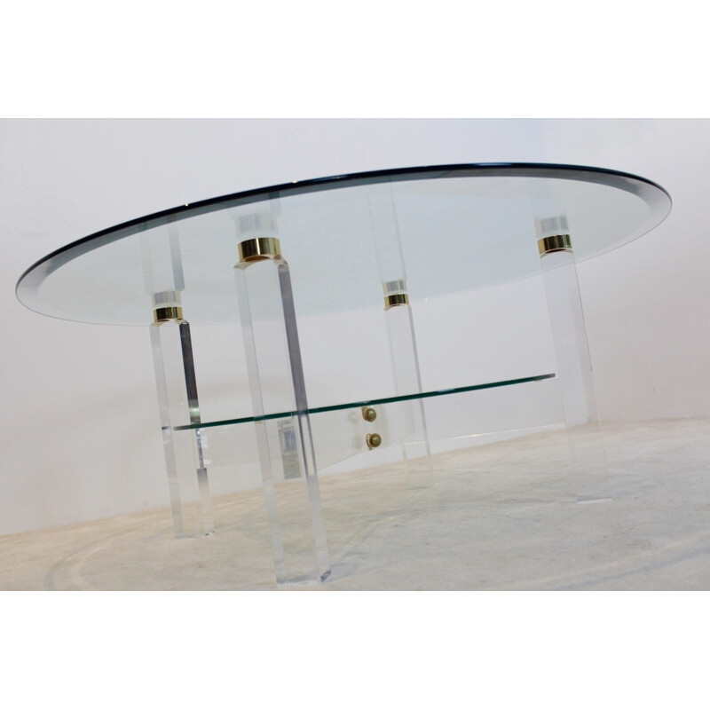 Vintage brass and glass coffee table, Belgium 1970