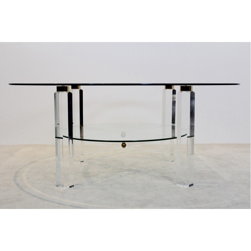 Vintage brass and glass coffee table, Belgium 1970