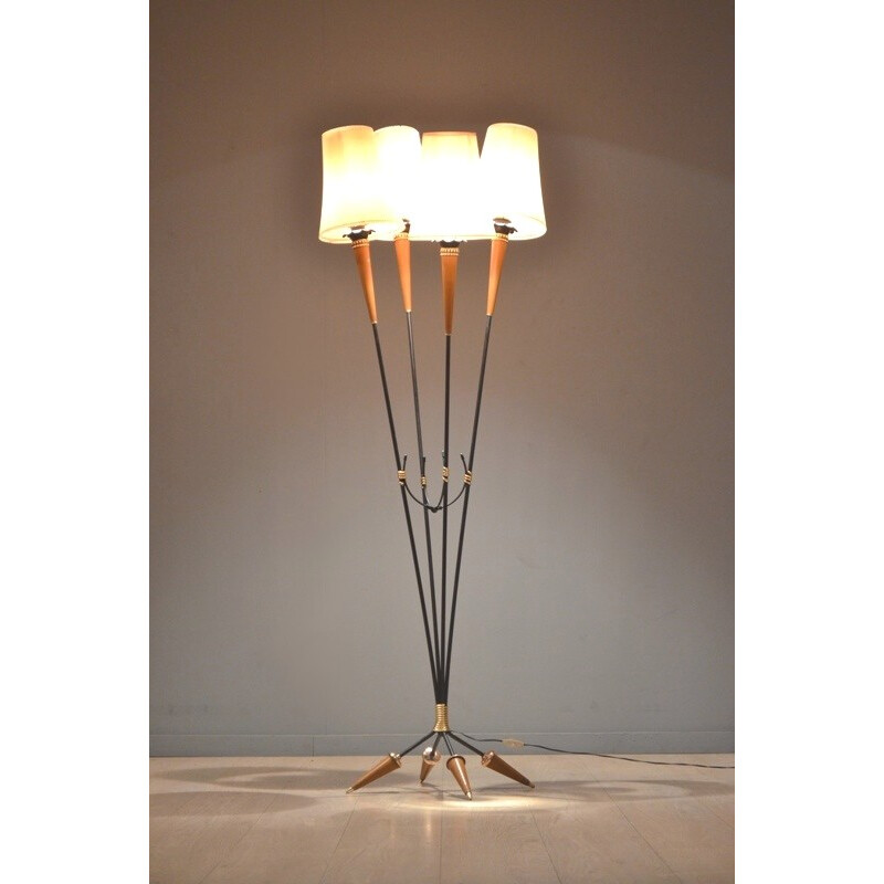 Italian floor lamp in wood, metal and plastic - 1950s