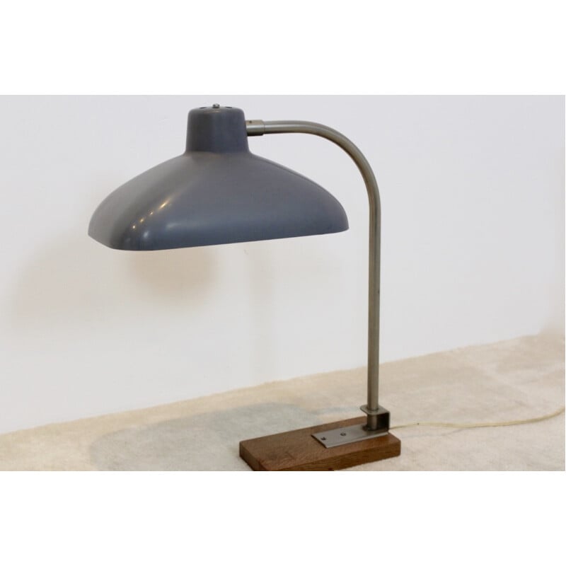 Vintage "Premium XL" desk Lamp in steel, bakelite and oak-wood - 1950s