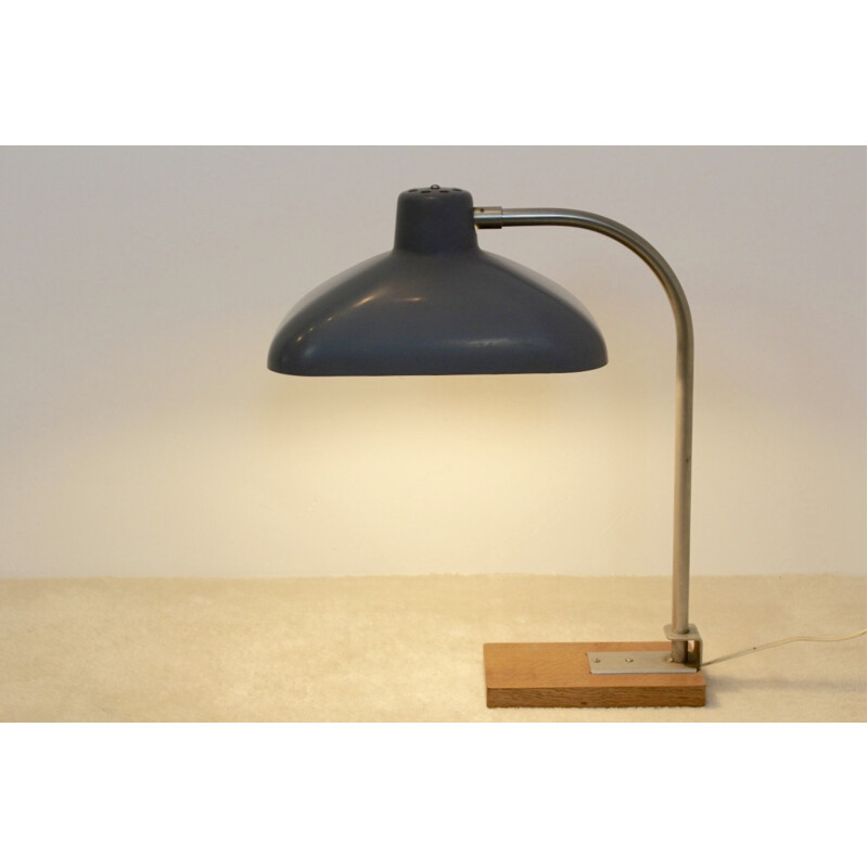 Vintage "Premium XL" desk Lamp in steel, bakelite and oak-wood - 1950s