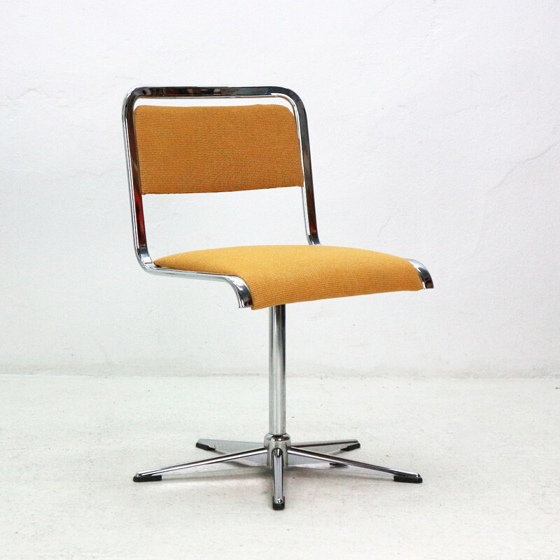 Chaise de bureau vintage pivotante avec base chromée, rembourrée - 1970