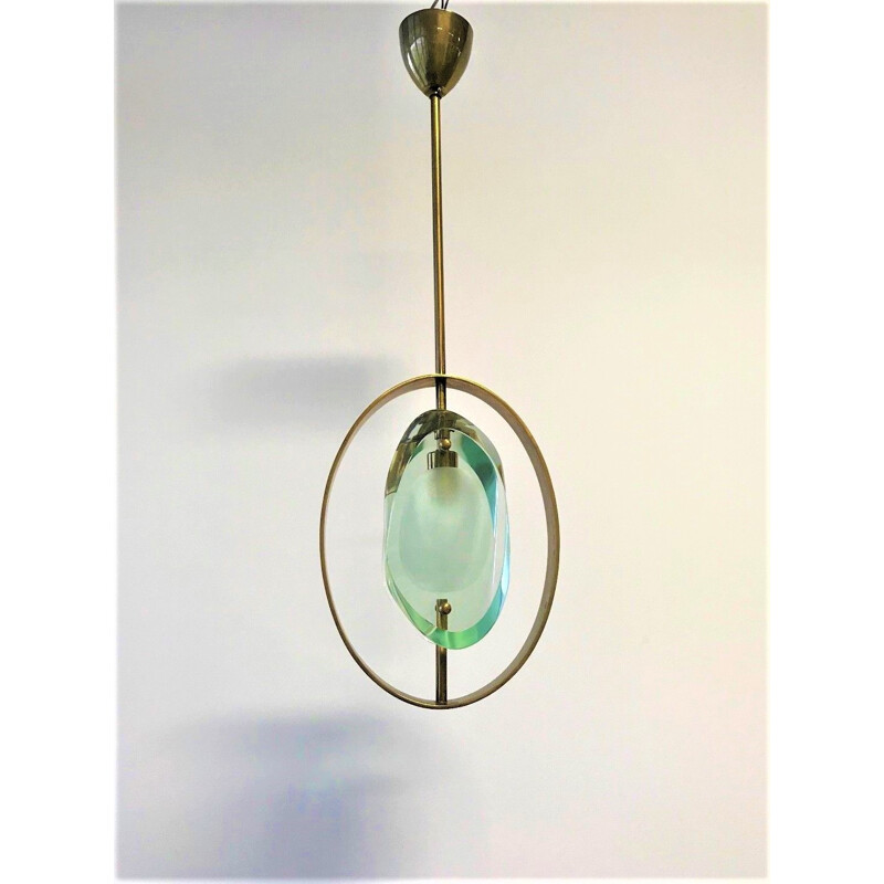 Vintage Pendant Lamp in glass and brass for Fontana Arte - 1960s