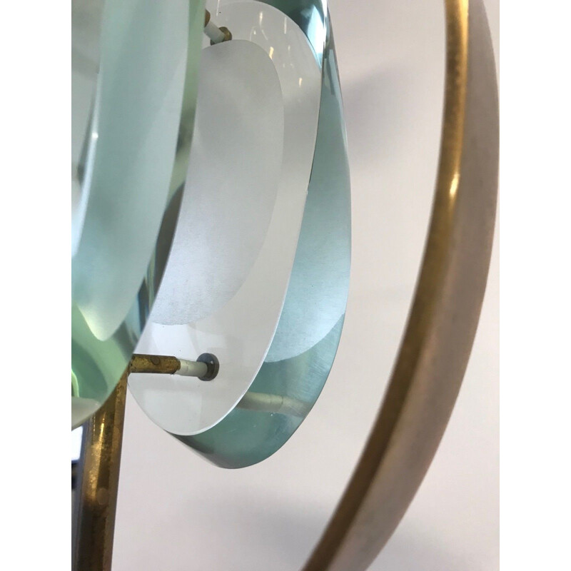 Suspension vintage en verre et laiton par Max Ingrand pour Fontana Arte - 1960