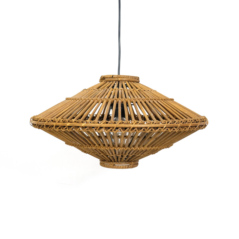 Vintage tinted wicker pendant lamp - 1970s