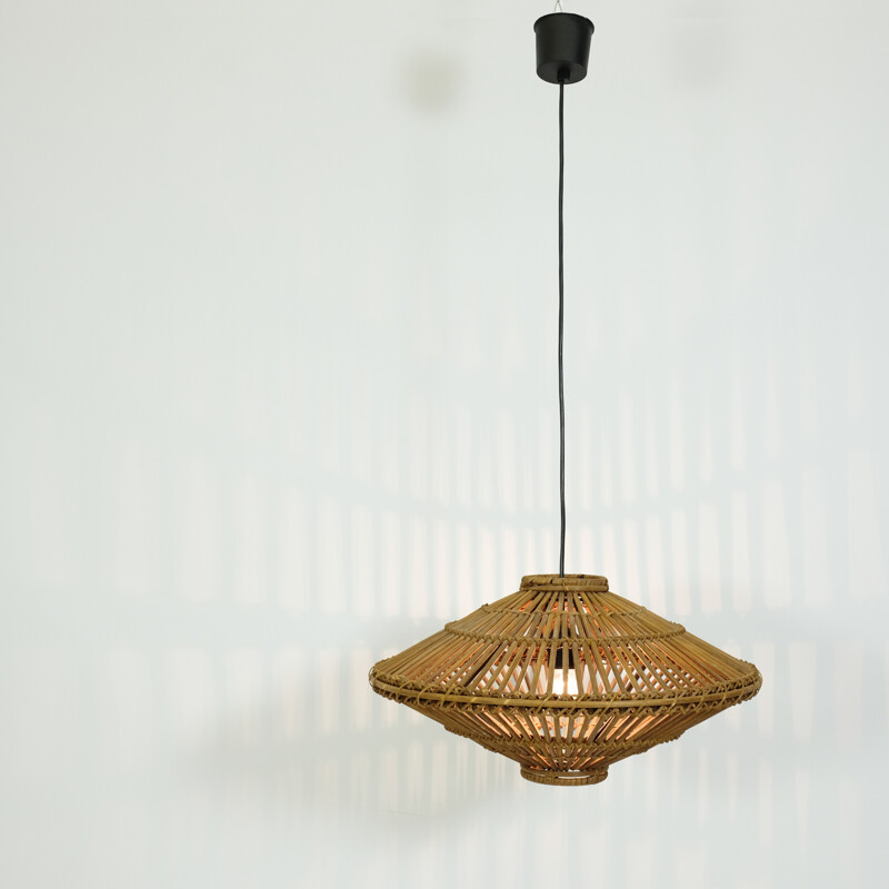 Vintage tinted wicker pendant lamp - 1970s