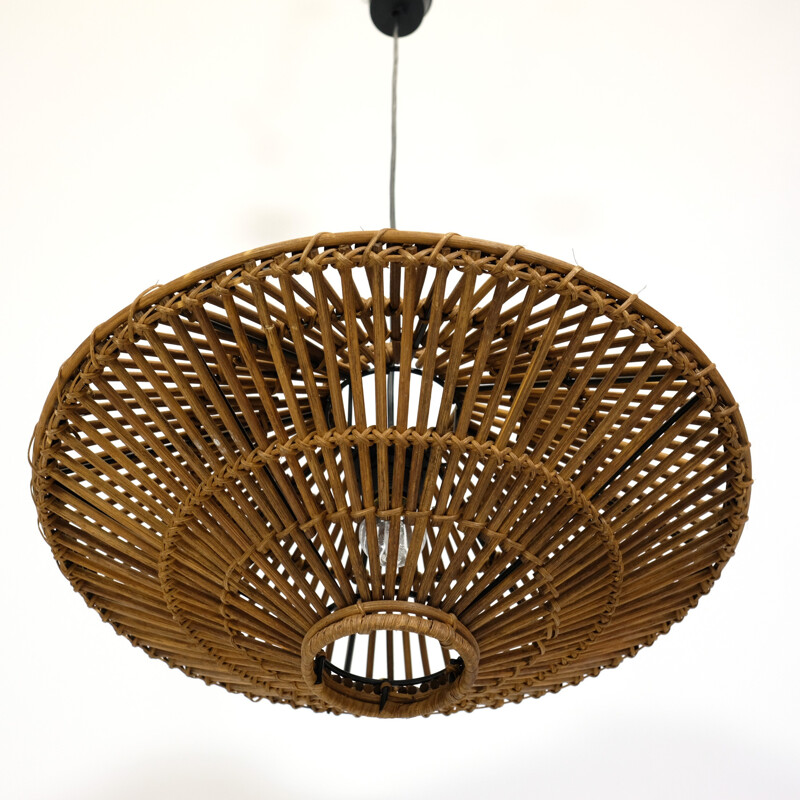 Vintage tinted wicker pendant lamp - 1970s