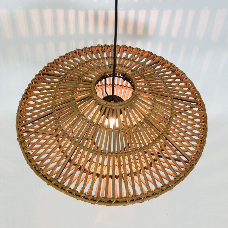 Vintage tinted wicker pendant lamp - 1970s