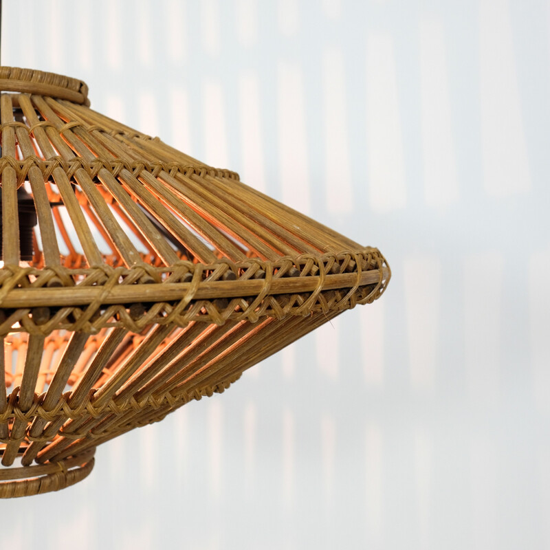 Vintage tinted wicker pendant lamp - 1970s