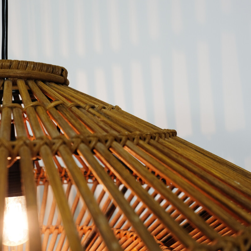 Vintage tinted wicker pendant lamp - 1970s