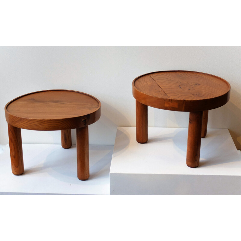 Set of 2 vintage stools in elm - 1950s