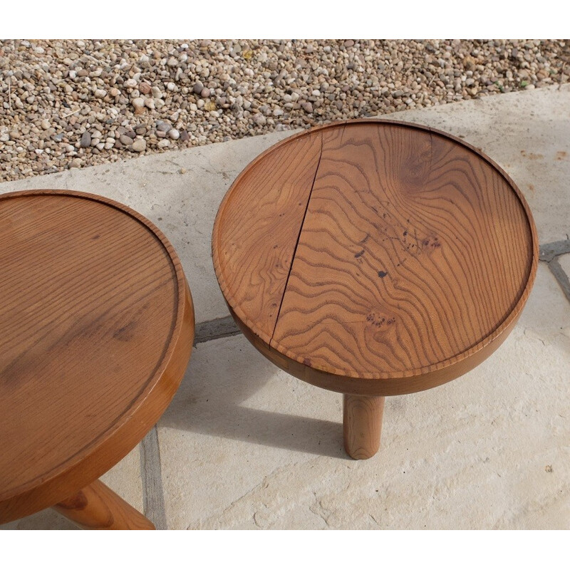 Set of 2 vintage stools in elm - 1950s