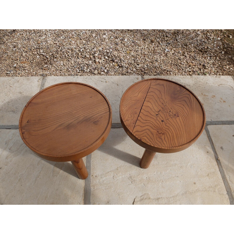 Set of 2 vintage stools in elm - 1950s