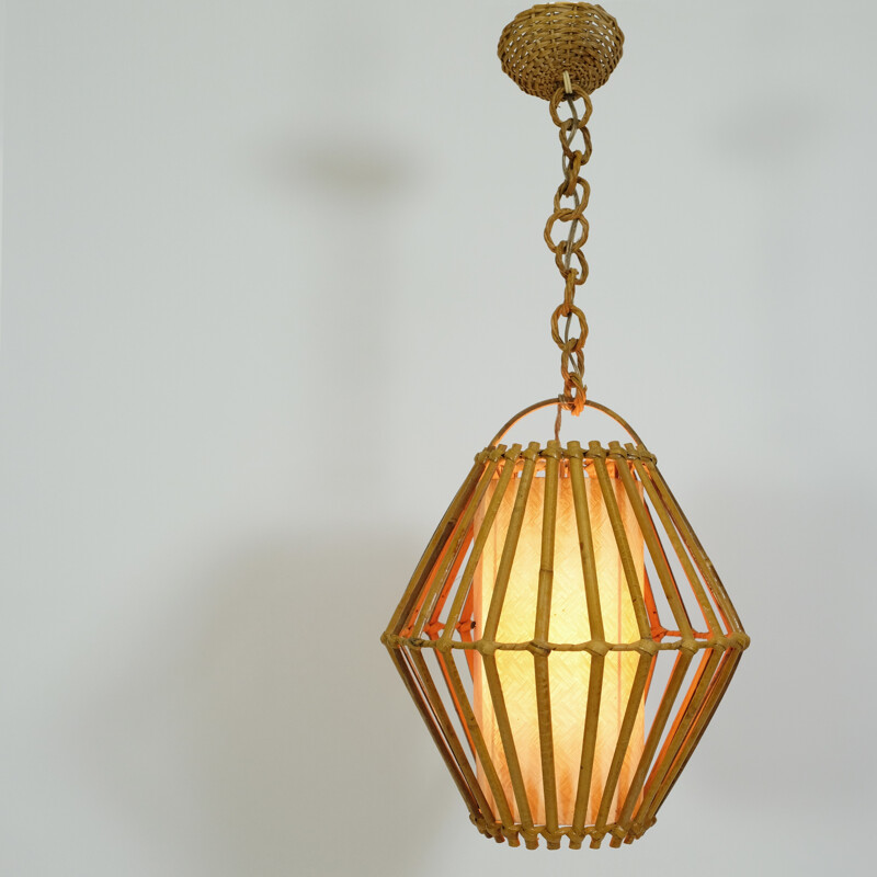 Vintage french pendant lamp in rattan - 1960s