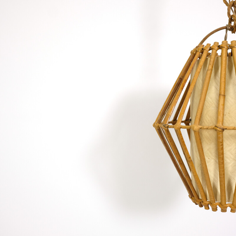 Vintage french pendant lamp in rattan - 1960s