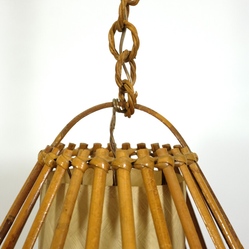 Vintage french pendant lamp in rattan - 1960s