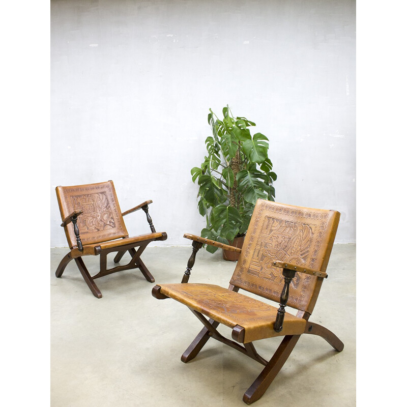 Vintage leather lounge chairs by Angel Pazmino for Estilo - 1960s