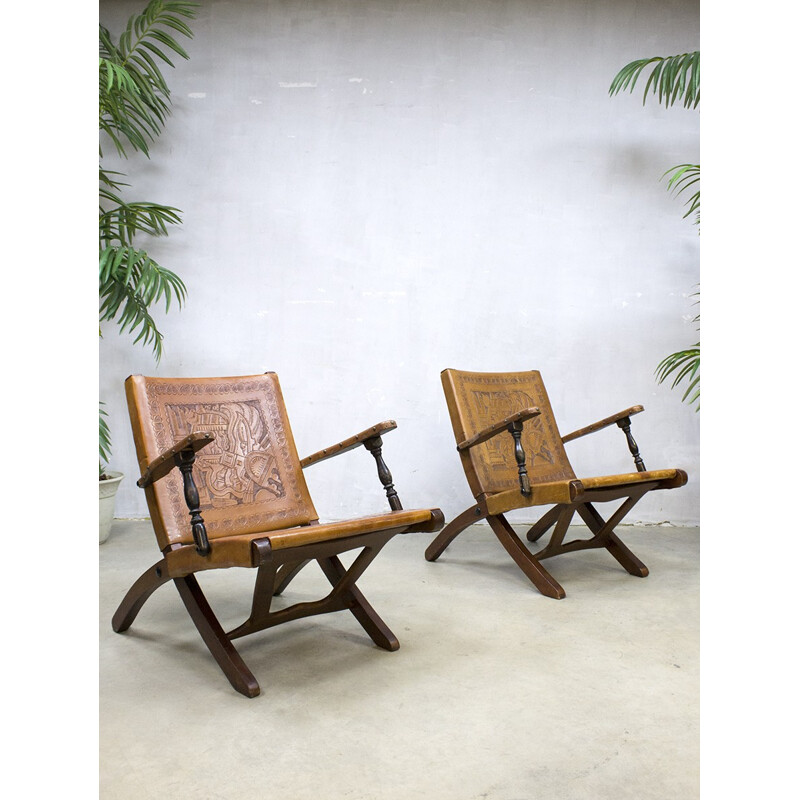 Vintage leather lounge chairs by Angel Pazmino for Estilo - 1960s
